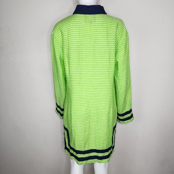 Sail to Sable Long Sleeve Linen Tunic Dress Coverup Green Blue Size 4 - Picture 5 of 14